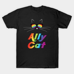 Ally Cat Gay Pride Kitty Face With Rainbow Sunglasses T-Shirt